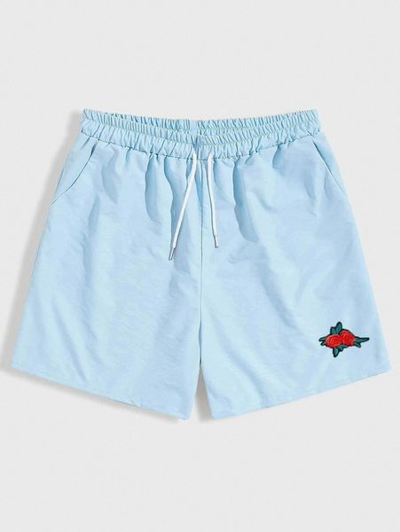 

romwe guys rose patched shorts 5'' p57y#, Black