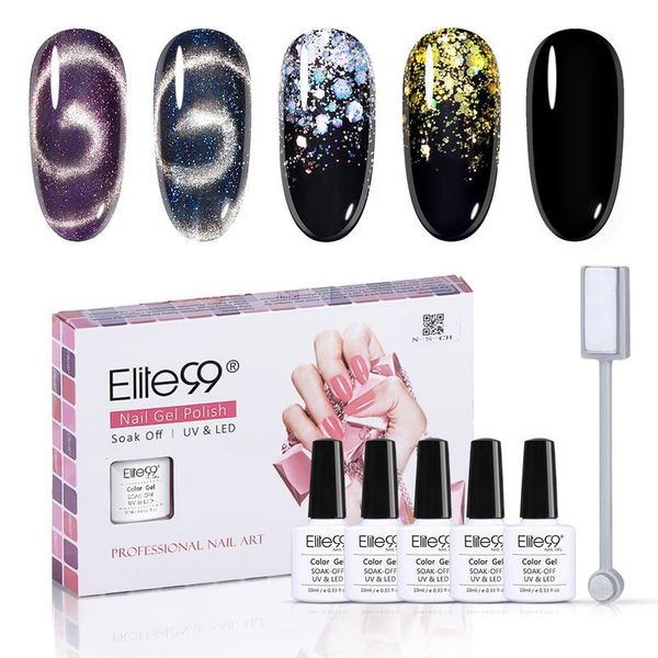 

elite99 5 pieces/lot birthday gift set shimmer cat eye gel nail polish glitter sequins led uv nails gel nail art manicure set