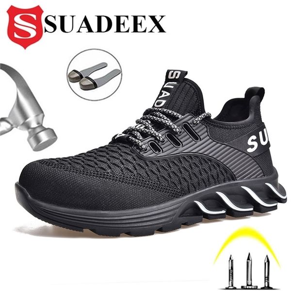 

suadeex indestructible work safety shoes anti-smashing steel toe working boots construction footwear for men women y200915, Black;brown