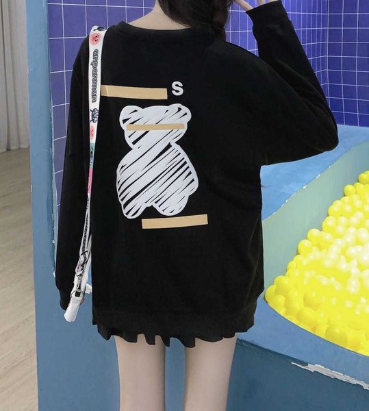 

casual women streetwear hoodie fashion new womens sweatshirts with letter printed ladies hoodies 2 colors size s-2xl, Black