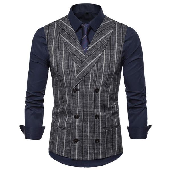 

mens stripe plaid formal blazer vests casual double breasted v-neck fashion s-2xl male england style casual vests eur size, Black;white