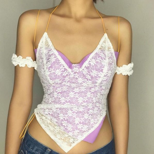 

backless bandage wild female sweet sweater fake lace double layer irregular harvest upper q91 8z1k, Black;white
