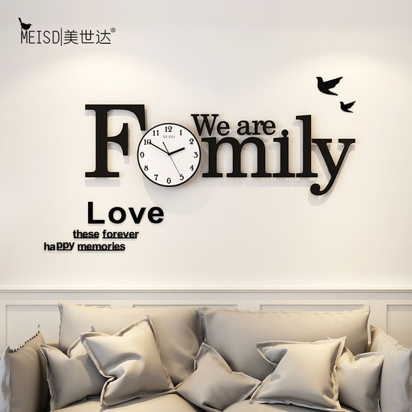 Forma de família silenciosa acrílico grande decorativo diy relógio de parede moderno design moderno sala de visitas de casa relógio de parede adesivos de parede 20118