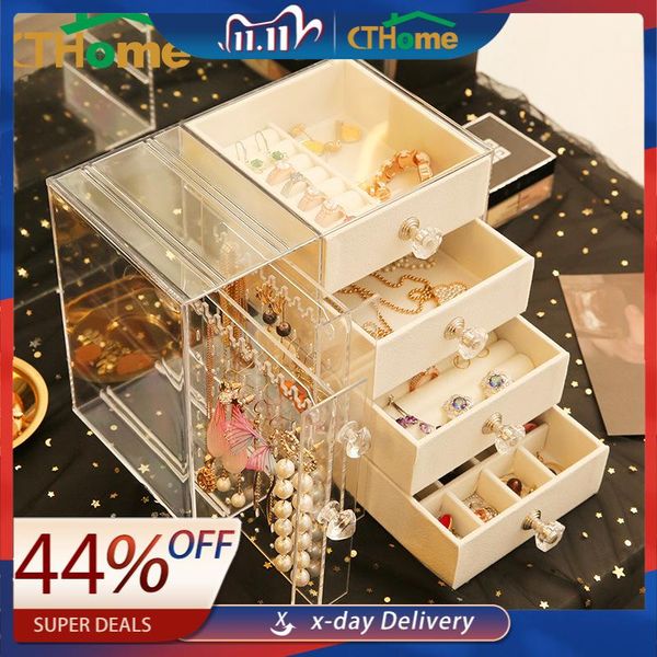 

drawer type plastic storage box transparent finishing makeup organizer jewerly earrings display stand rack necklace bracelet