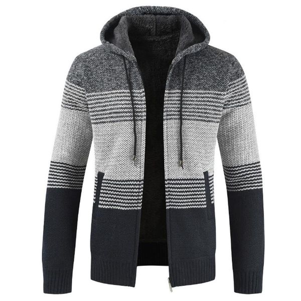 

men's sweaters plus velvet thick mens sweater knitted coat hooded patchwork autumn spring casual long sleeve men clothing male, White;black