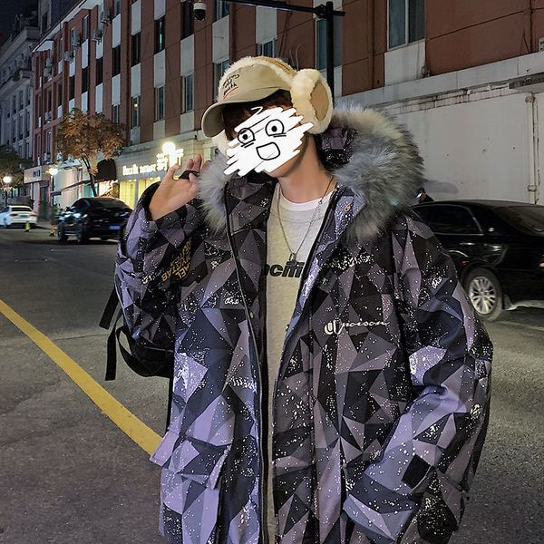 

2021 New Winter Better New Cotton Coat Thick Tide National Nice Hot Loose Fashion Printed Parka Jacket Men's Clothes 76LH, Black