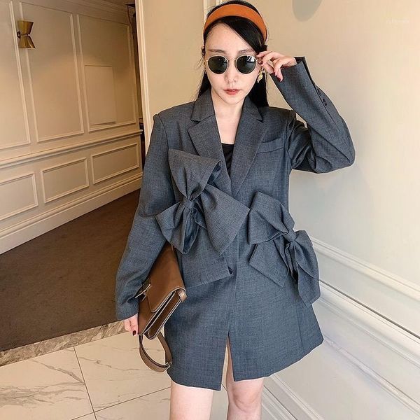 

fall winter 2020 new solid detachable three-dimensional bow decoration single breasted suit coat womens blazer1, White;black