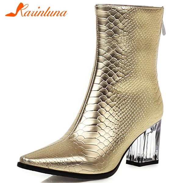 

karin plus size 32-48 female ankle boots zip round toe high heels boots women 2020 autumn office party shoes woman, Black