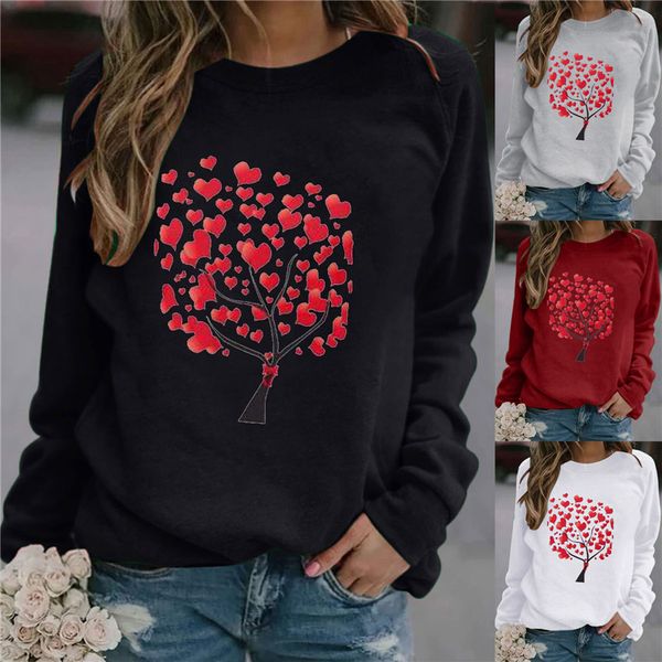 

spring autumn womens designer tshirt long sleeve love print crew neck tees loose female clothing, White