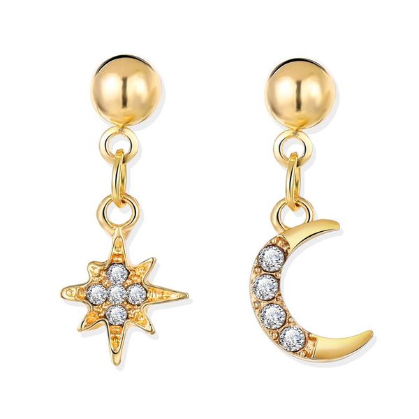 

hoop & huggie 8seasons fashion women earrings gold/silver color half moon star rhinestone punk style party earring jewelry 26mm, 1 pair, Golden;silver