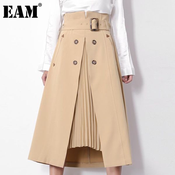 

skirts [eam] high waist brown pleated irregular split temperament half-body skirt women fashion tide spring autumn 2021 1s46404, Black