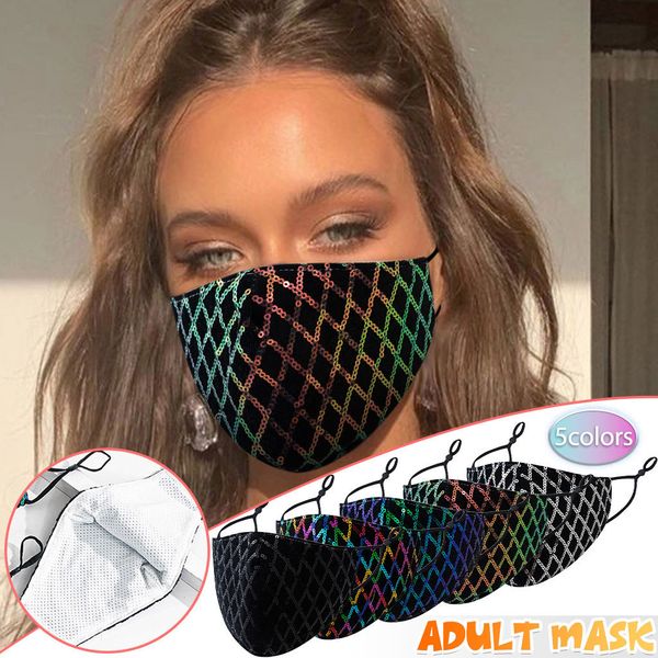 

new1pcs fashion washable polyester reusable face sequins colored adjustable patterned mouth mask with design masque