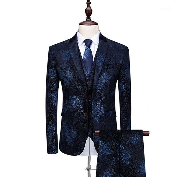 

2020 fashion colorful floral printed men suits slim fit prom tuxedo male suits for wedding 3 piece costume set large size m-6xl1, White;black