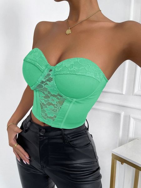 

zip back bustier crop lace tube 92hw#, White
