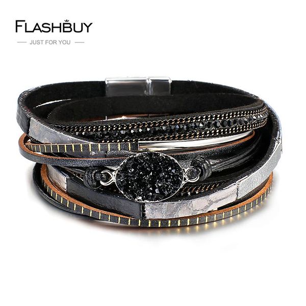

flashbuy fashion natural stone long leather bracelets for women 2020 bohemia charm magnetic bangles& bracelets jewelry gift, Golden;silver