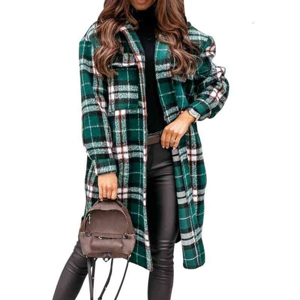 

women's wool & blends winter women plaid long coat casual turn down collar thick oversize jacket fashion single-breasted warm female sh, Black