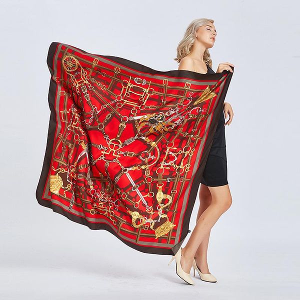 

2020 новый конструктор 100% silk квадратного шарф женщины атласной шеи волосы стяжных негабаритные пляж хиджаб head женский foulard, Blue;gray