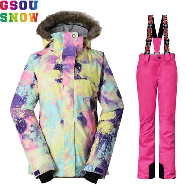 

skiing jackets gsou snow brand women's winter ski suit jacket+pants set waterproof snowboard jacket pant female outdoor clothes