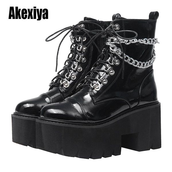 

2020 autumn women fashion boots round toe thick platform chain short boots female ankle trend style black british u966