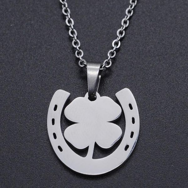 

clover horseshoe stainless steel charm necklace for women dropshipping fashion jewelry necklaces wholesale accept oem order, Silver