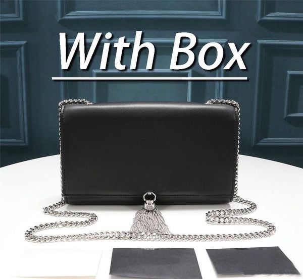 

with box new fashion luxury designer women's handbag smooth leather ten font tassel flip bag leather black purse handbag