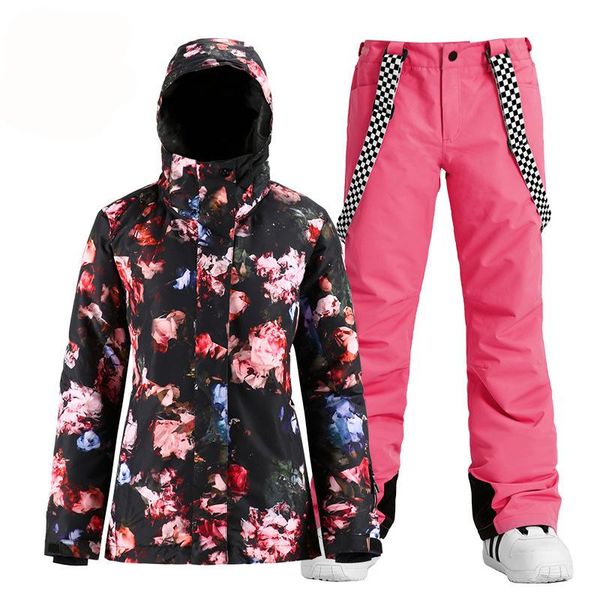 

fashion chinese style women snow suit wear snowboard clothing waterproof costumes winter outdoor ski jackets + snow pants cheap