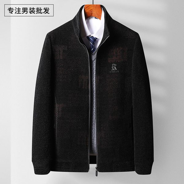 

middle aged men's chenille jacket autumn 2020 new men's collar coat business casual dad, Black;brown