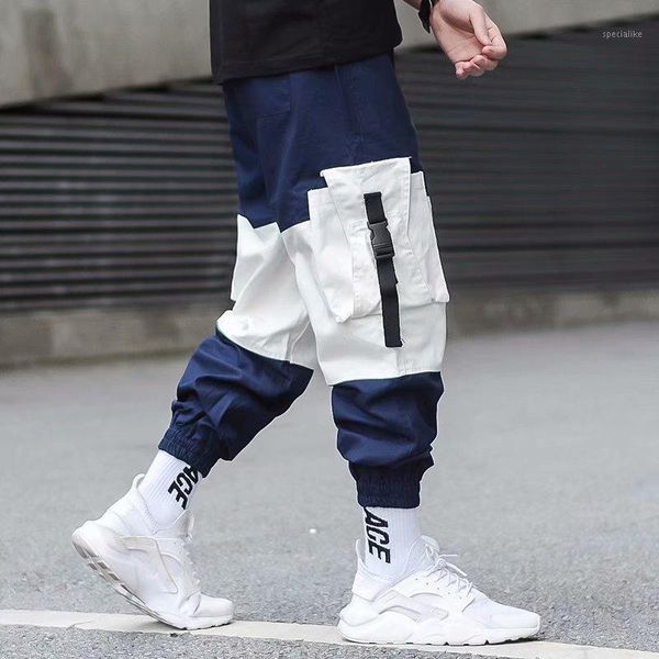 

korean hip hop boy multi-pocket elastic waist design harem pant men streetwear punk casual trousers jogger male dancing ins pant1, Black
