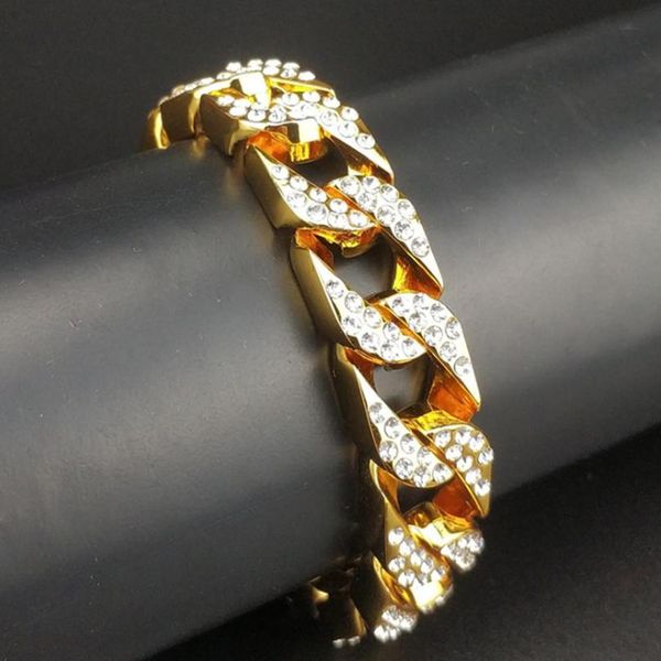 

hip hop miami cuba chain link full zircon 14mm bracelet exaggerated hip hop ice out men's chain jewe jllpew, Black