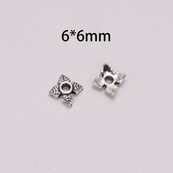 

50pcs lot 6mm 4 petals leaves flower loose sparer apart end bead caps for diy jewelry making findings earrings h bbysan, Silver