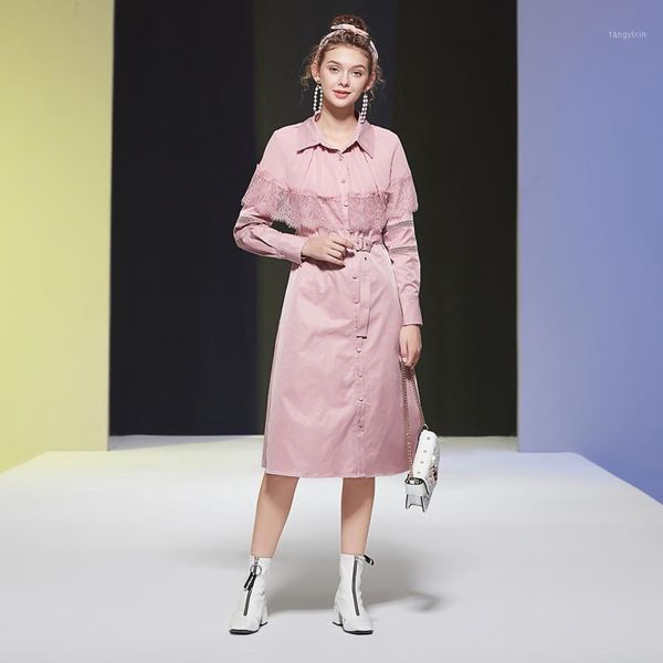 

designer fashion new spring autumn lace stitching folds cloak buttons long sleeves casual vintage elegant midi dress1, Black;gray