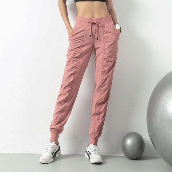 

yoga outfits spring autumn women loose sport running pants pink gray black female gym workout joggers drawstring high waist sweatpants1, White;red