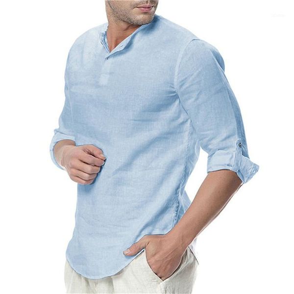 

men's casual shirts solid color men blouse plus size 3xl comfortable stand up collar long sleeve breathable fashion blouse1, White;black