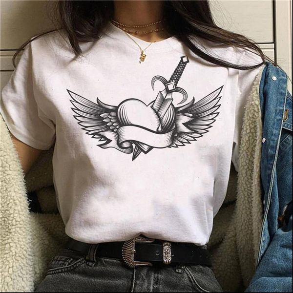

new summer women cartoon wing printed shirts loose large size female graphic t shirts harajuku kawaii tee funny tshirts, White
