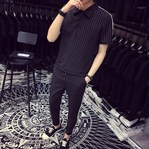 

2021 fashion pattern stripe two piece set short fancy designer men tracksuit men set slim fit social club outfits1, Gray
