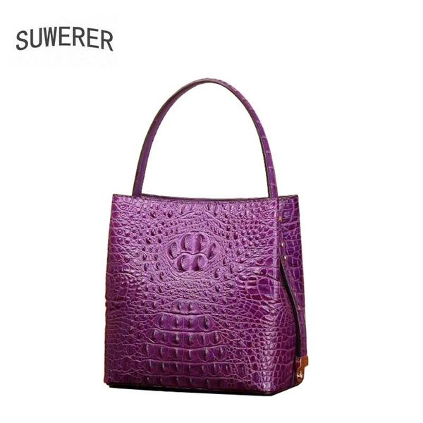 

suwerer new superior cowhide genuine leather tote women handbags embossed crocodile pattern fashion luxury leather bucket bag 2