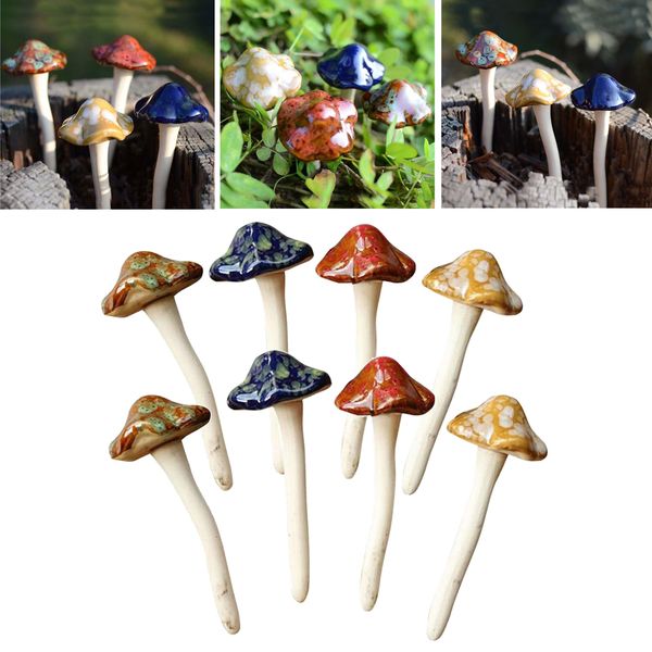 

miniature ceramic mushroom, garden lawn decorations statue (2.36 x 4.72 in, 8 pack