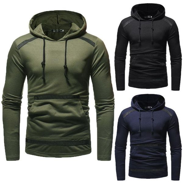 

winter new men's pullover hooded long-sleeved hoodies sweatshirt pure color slim fashion all-match trendy sweatshirt for men, Black