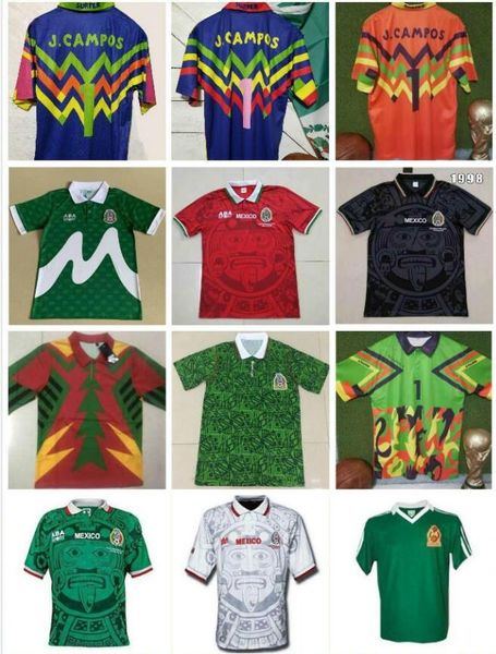 

mexico jorge campos#1 1998 retro soccer jersey yellow multicolor verde pink multi-color #1 goalkeeper zidane henry vintage football shirt, Black;yellow
