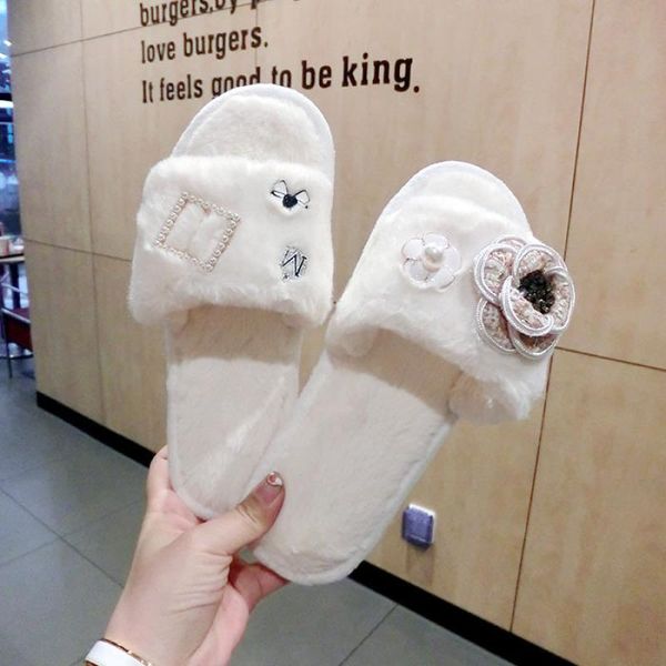 

women shoes for women 2021 ladies fur fluffy cotton slippers house boots winter shoes sandalias warm flip flops indoor sandal, Black