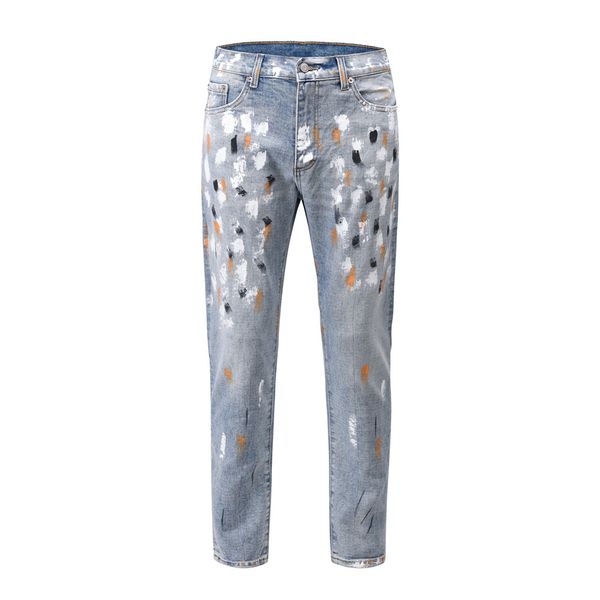 

dark icon hand painting high street jeans men denim pants, Black