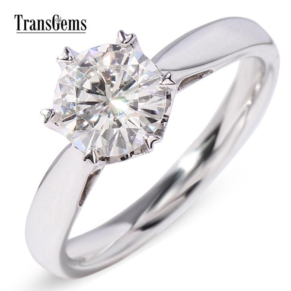 

transgems solid 14k 585 white gold 1ct carat diameter 6.5mm f color moissanite solitaire engagement ring for women wedding y200620, Slivery;golden