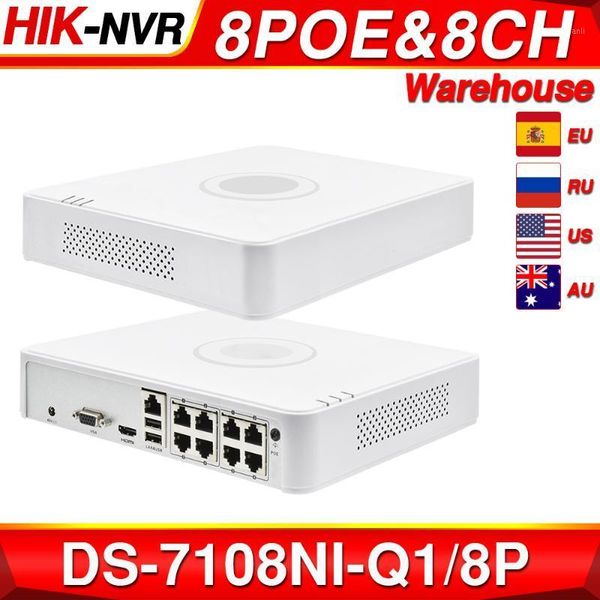 

hikvision original nvr ds-7108ni-q1/8p 8ch poe nvr 6mp view 4mp record h.265+ sata for poe ipc security network video recorder1, Black;white