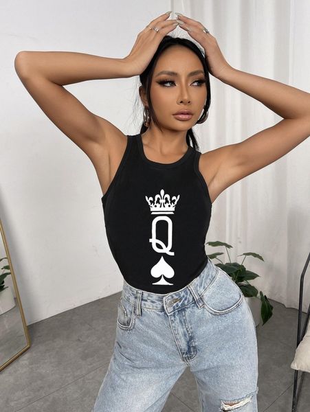 

playing card & crown print tank p4sw#, White