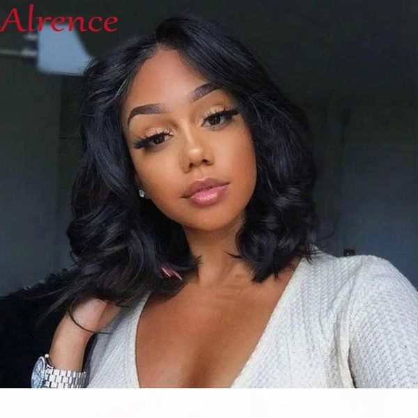

body wave short bob wigs brazilian human hair wigs alrence pre plucked hairline natural 13x4 lace front remy hair m, Black;brown
