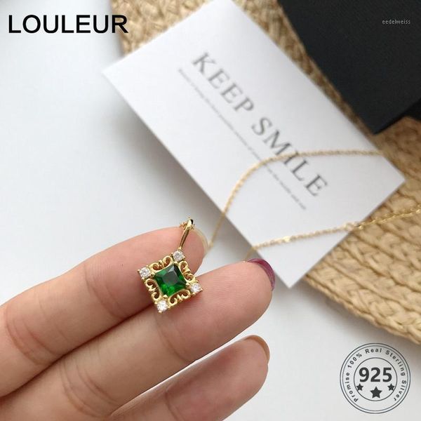 Cadeias Louleur 925 Colar de cristal de prata esterlina Corrente de ouro pingente de zircão verde para mulheres coreanas Jóias Presentes1