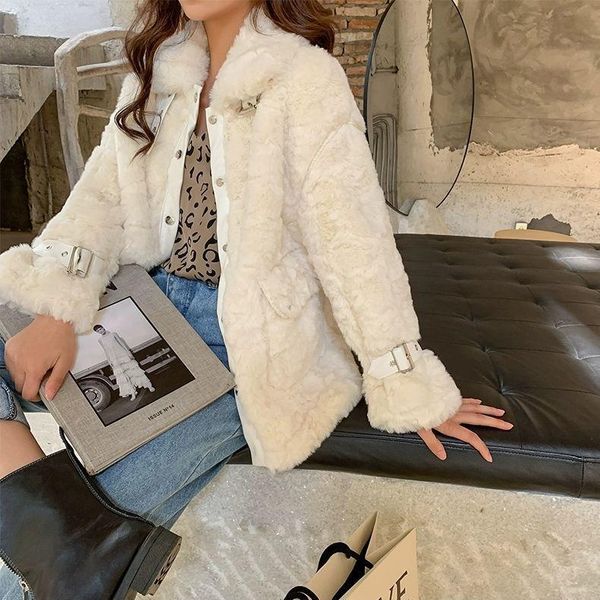 

women's fur & faux luck a women winter coat female casual furry teddy bear coats fashion streetwear overcoat fake warm outwears, Black