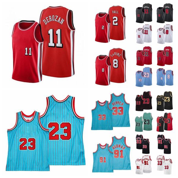 

basketball jersey demar derozan #11 zach lavine #8 goat #23 pippen #33 rodman #91 ball #2 men youth 21-22 city jersey and mesh retro jerses, Black;red