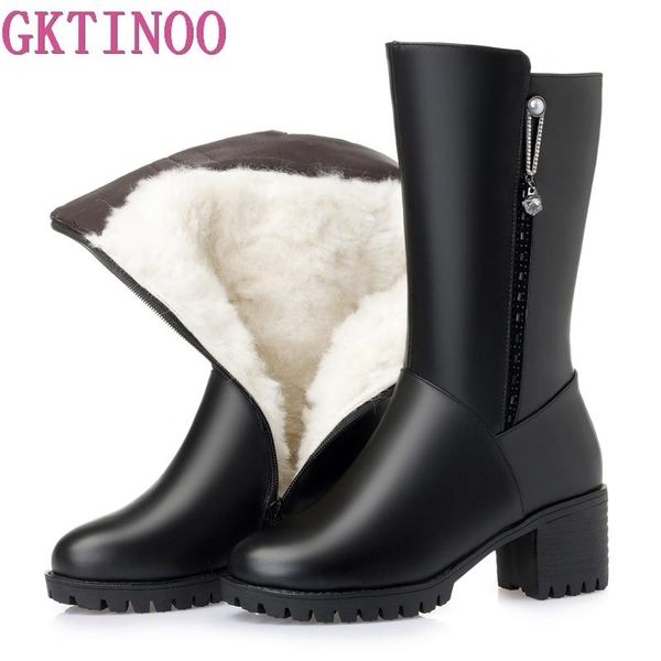 

gktinoo platform women high heel boots 2020 new genuine leather women winter boots thick wool snow big size 35-43, Black