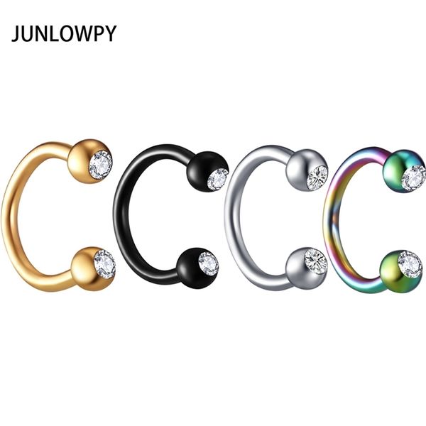 

junlowpy anodized nose rings surgical steel body jewelry crystal piercing hoop horseshoe daith tragus earring women men t200508, Silver